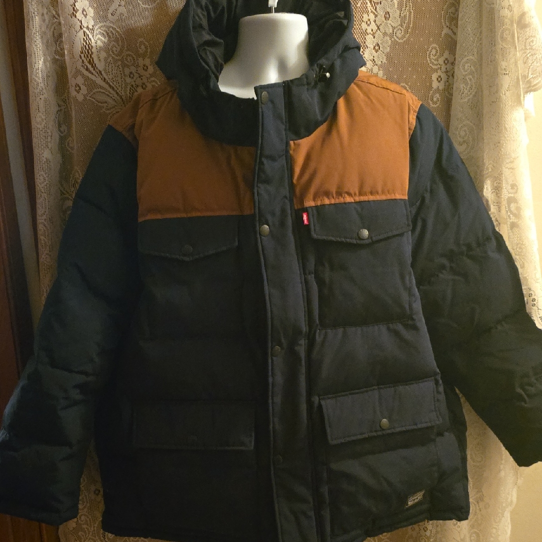 New Levi's Men's Size Xxl Navy Camel Arctic Cloth Quilted Performance Parka